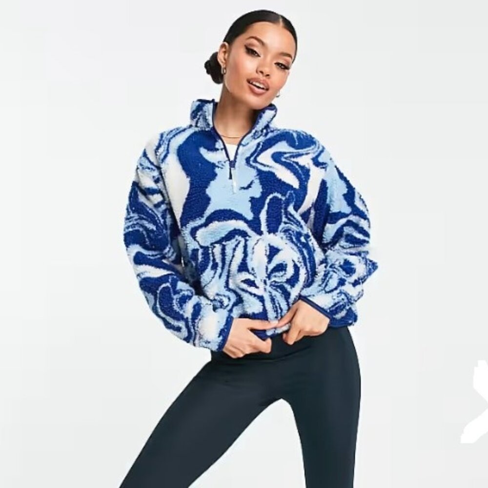 NWT & HTF ASOS DESIGN 4505 Ski Borg 1/4 Zip Sweat Blue Swirl Print SZ US 2 UK 6
